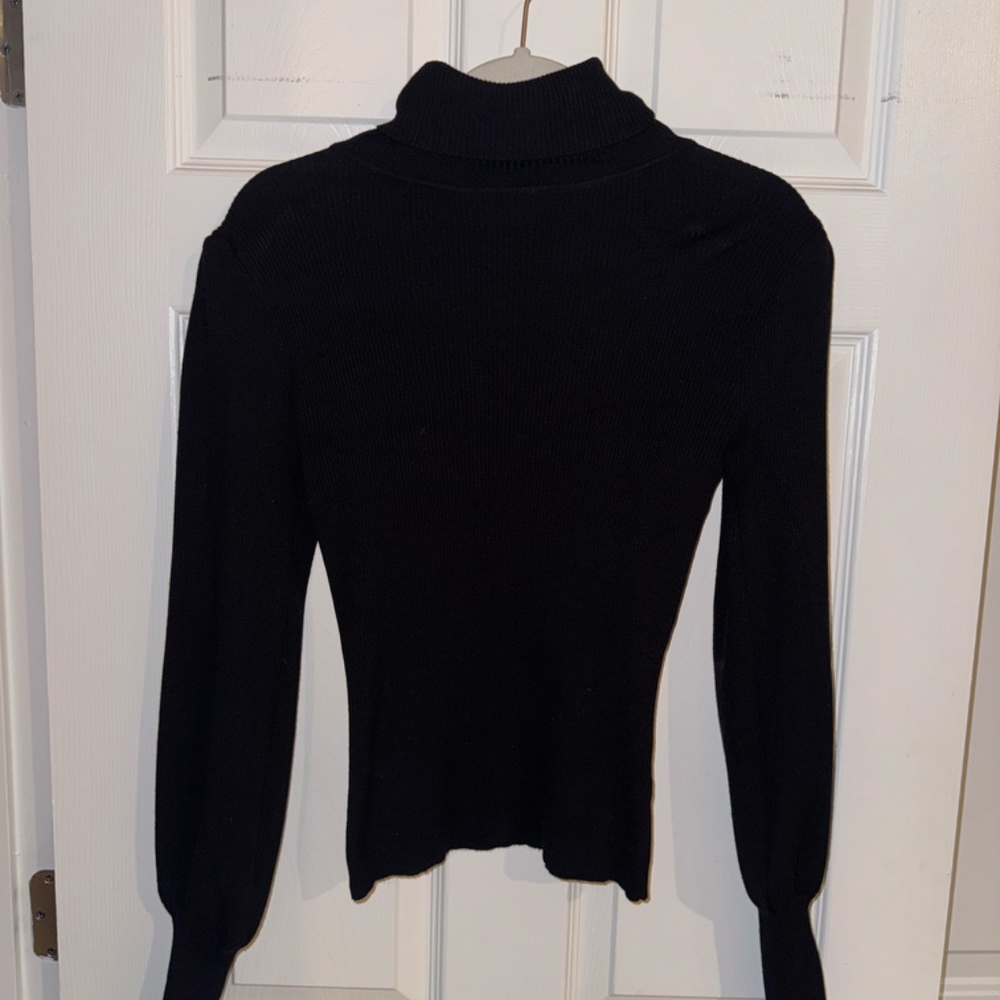 Lane 201 Women Black Turtle Neck Sweater with Balloon Sleeve